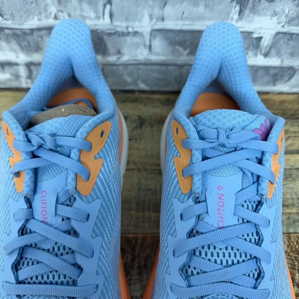 Hoka One One Clifton 9 Airy Blue White Orange 1127896-ABIW Womens Size 9.5 B New
